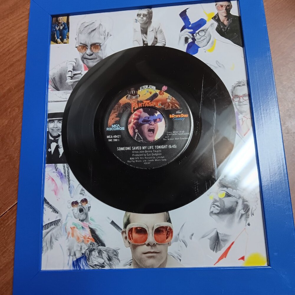 Elton John framed 45 RPM and pictures--collector item